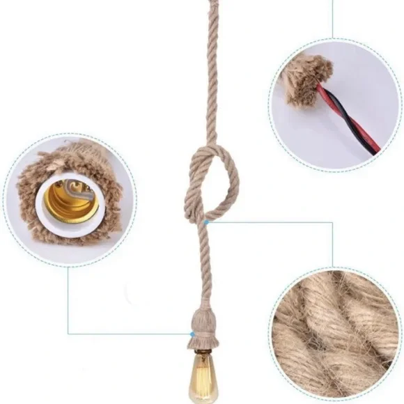 NEW in Bag 5 pcs Hemp Rope Pendant Lights, Ceiling Lamp Single Head, Hard Wire - Picture 3 of 6